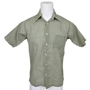 Vintage 70s 80s Kingsport Green Plaid Button Up‎ Shirt Mens M USA Cotton Blend